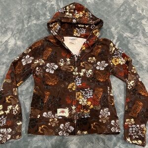Vintage Disney World zip hoodie jacket women’s large brown floral